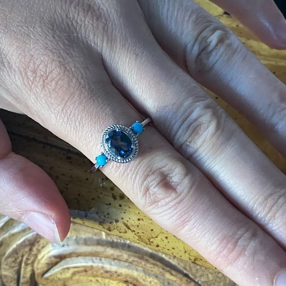 London Blue Topaz Sleeping Beauty Turquoise Sterling Silver Ring Size 10